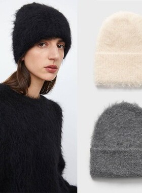 Facade pattern羊驼毛针织毛线帽女保暖毛茸茸手工拉毛翻边帽子