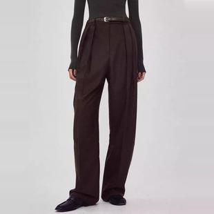 facade pattern极简风阔腿裤女秋冬精纺羊毛连腰微弧香蕉神裤子