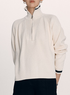 Facade pattern针织衫女秋季新款韩版宽松刺绣半拉链长袖毛衣