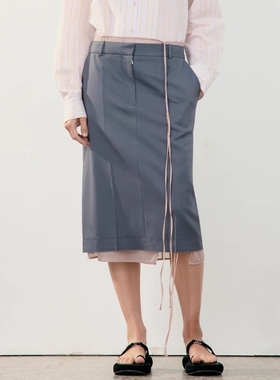 facade pattern西装半身裙女韩国春夏新款高腰极简风灰色包臀裙