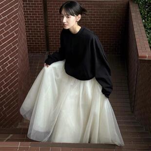 facade pattern纱半身裙春秋高腰叠层显瘦A字裙过膝长裙