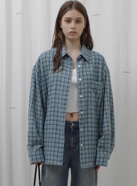 facade pattern格子衬衫女2024秋季新款宽松撞色格子衬衣上衣