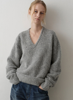 facade pattern羊驼毛针织衫女秋冬宽松显瘦加厚保暖V领羊毛毛衣