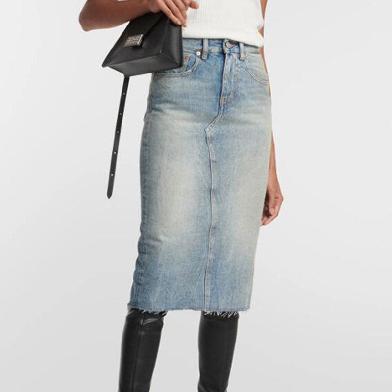 秋冬立体毛须边牛仔半裙女