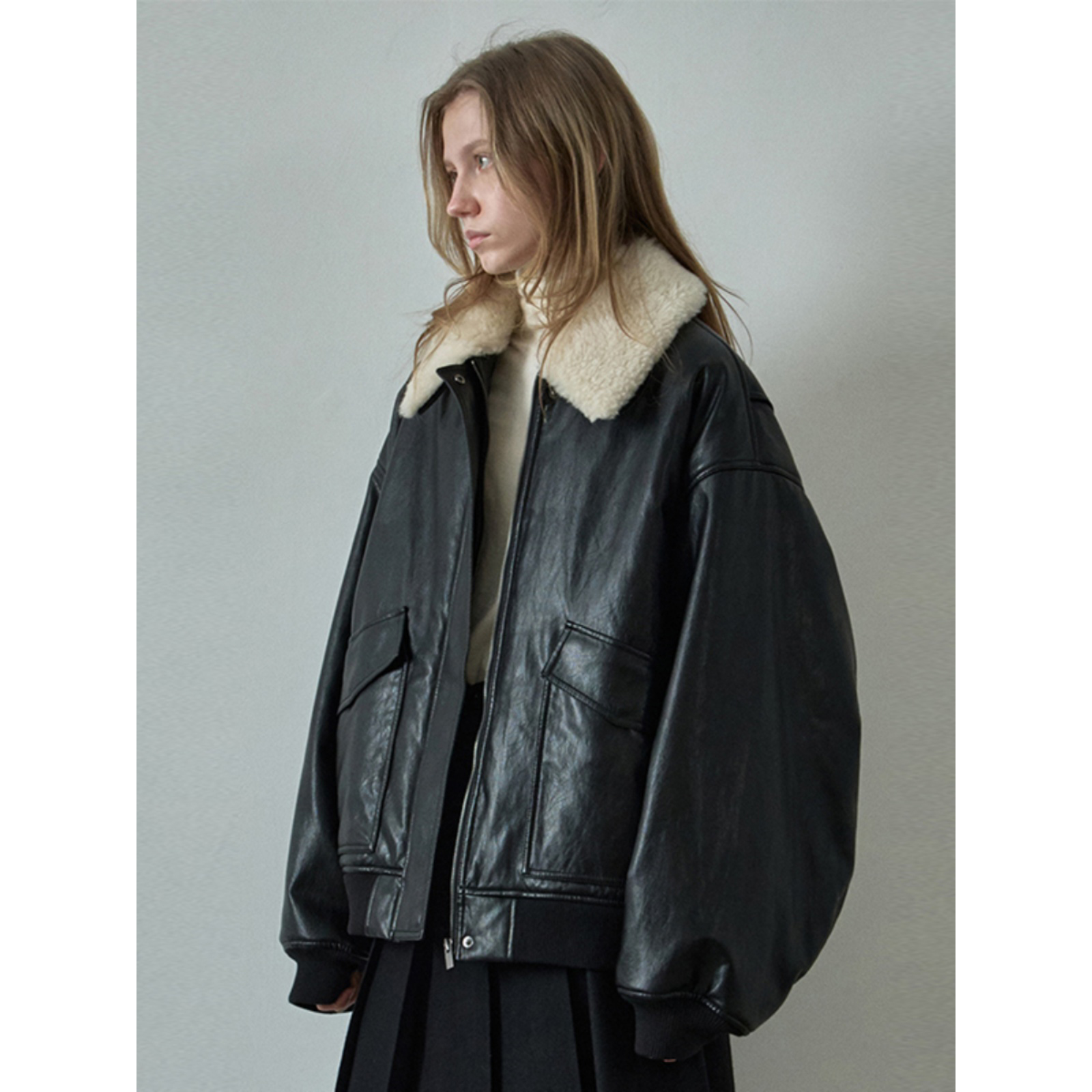 皮衣女秋冬新款可拆卸毛领外套