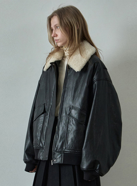 facade pattern皮衣女秋冬新款low classic可拆卸毛领廓形外套