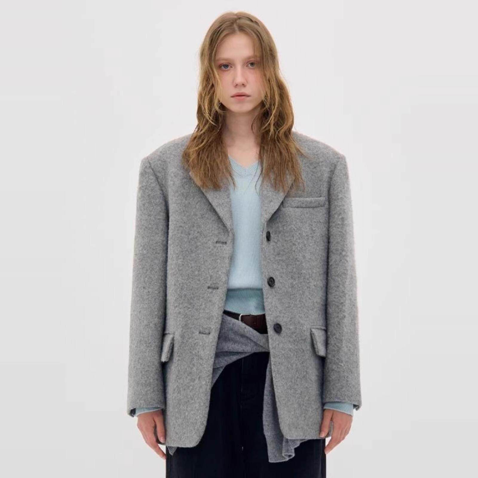 毛呢大衣夹棉宽松西装羊毛外套