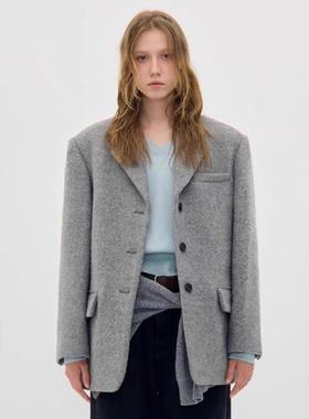 facade pattern毛呢大衣女2024秋冬新款夹棉宽松西装羊毛外套