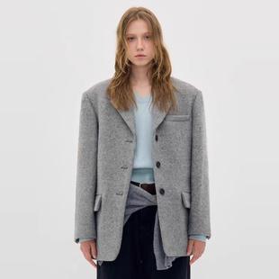 facade pattern毛呢大衣女2024秋冬新款夹棉宽松西装羊毛外套