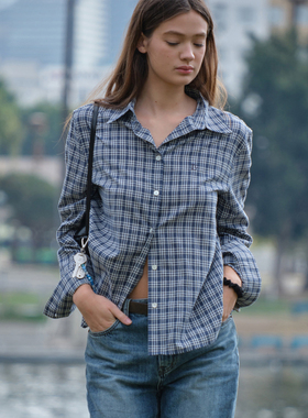 facade pattern格子衬衫女春季新品复古气质宽松休闲百搭撞色衬衣