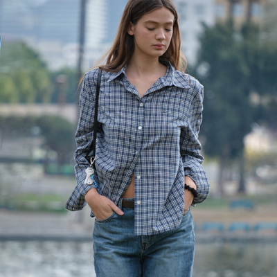 格子衬衫女春季百搭撞色衬衣