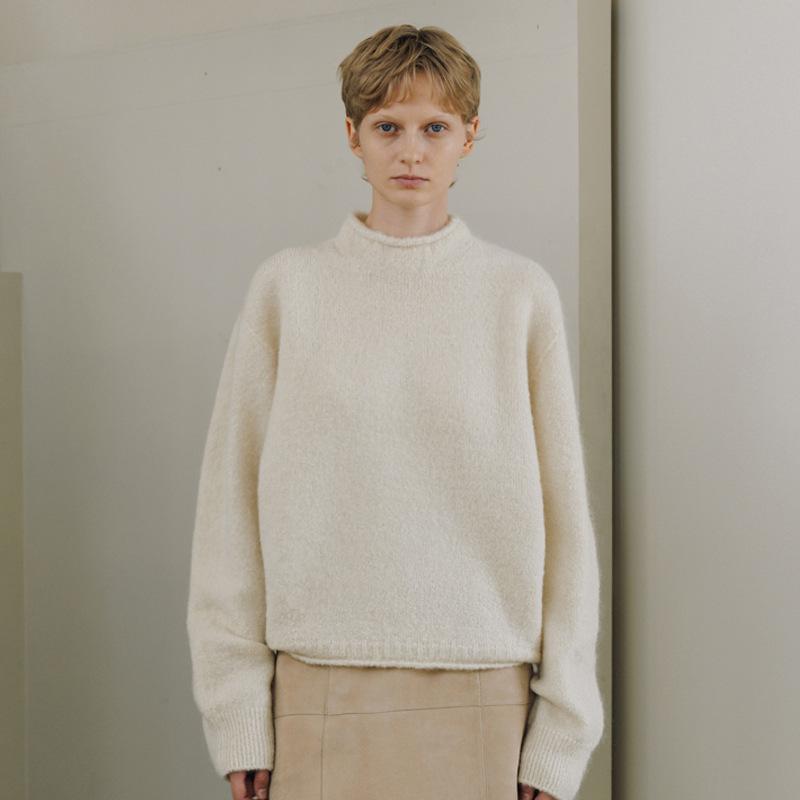 facade pattern羊毛毛衣女2025年春款半高领立领羊驼毛针织衫