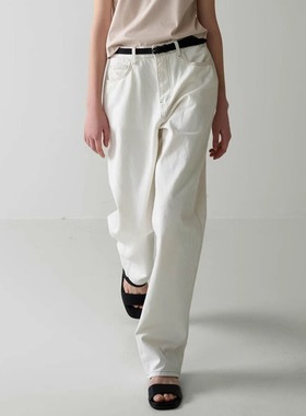 Facade pattern白色牛仔裤女春夏秋新款显瘦直筒裤休闲裤长裤
