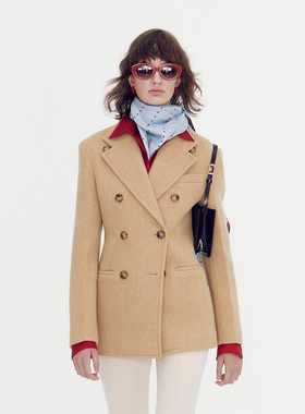 Facade pattern羊毛西装外套女冬季款双排扣复古翻领上衣