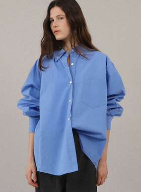 Facade pattern衬衫上衣女秋冬新款设计师蓝色慵懒风长袖衬衣