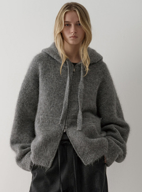 Facade pattern羊驼毛针织衫女秋冬慵懒宽松显瘦开衫保暖连帽毛衣