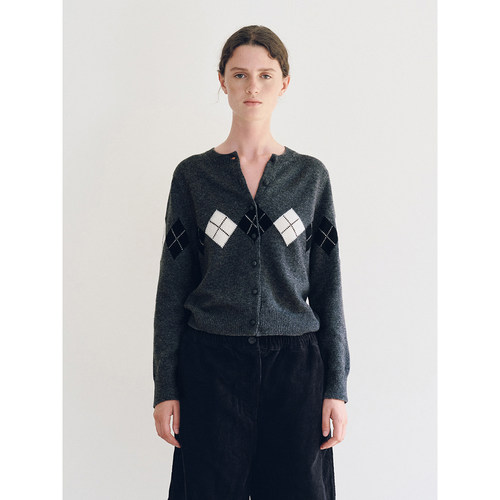 针织衫女菱格纹经典百搭开衫外套