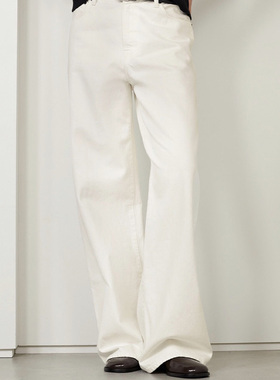 Facade pattern白色牛仔裤女秋季新款阔腿裤大气显瘦长裤直筒裤