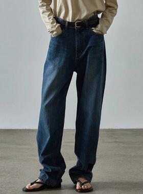 facade pattern牛仔裤女秋冬高腰显瘦设计师直筒拖地阔腿裤长裤