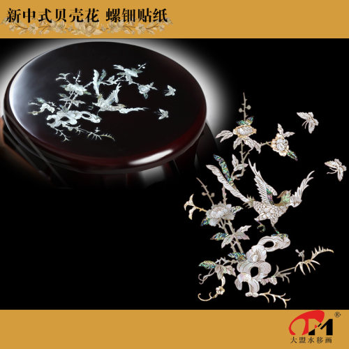 中式花鸟螺钿贴琵琶凳子漆器装饰