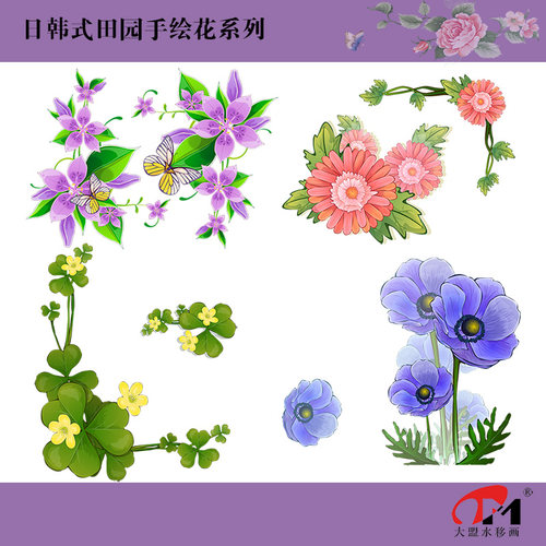 1.14韩式田园手绘花水移画日式家居橱柜瓷砖马桶镜子空调冰箱贴花 - 封面