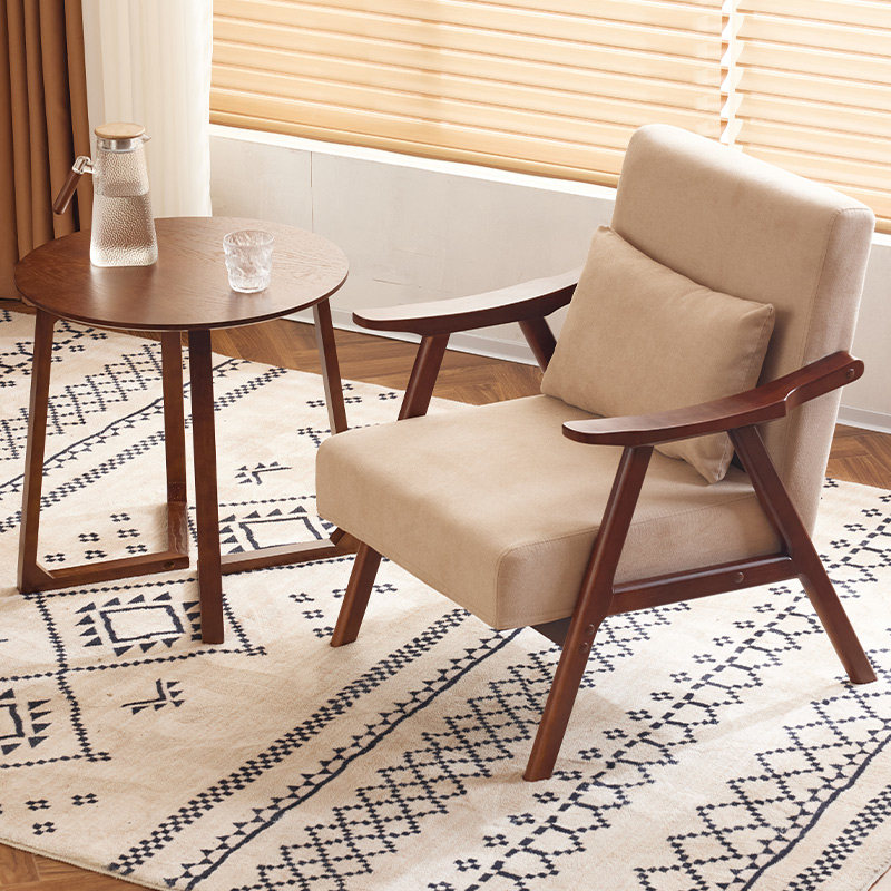 高端单人沙发椅实木休闲椅子客厅卧室阳台懒人椅子家用布艺靠背椅