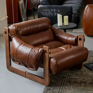 复古单人沙发椅泽西岛椅客厅中古风沙发阳台休闲椅懒人椅实木躺椅