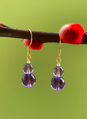 瑾兮家日常简约款福禄黄水晶耳环925纯银紫水晶净体葫芦耳钩耳坠