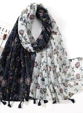 Cotton and linen scarves retro patchwork printed scarves围巾
