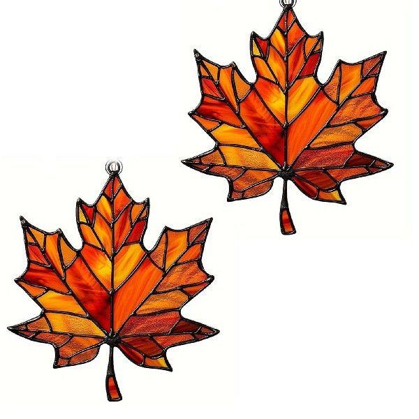 Maple Leaf Stained Glass Window Hanging Pendant