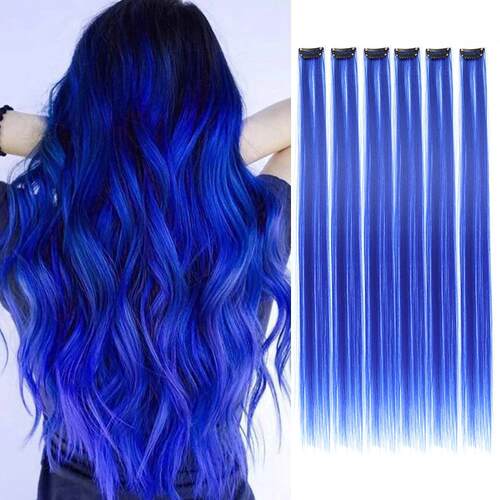 Clip in Hair Extensions Colored Party Highlights 22 inches 6