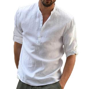 KB New Men's Casual Blouse Cotton Linen Shirt Loose ops
