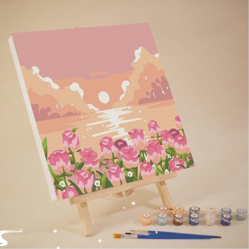 1 Set Frame Painting By Numbers Kits Abstract Sunset Landsca