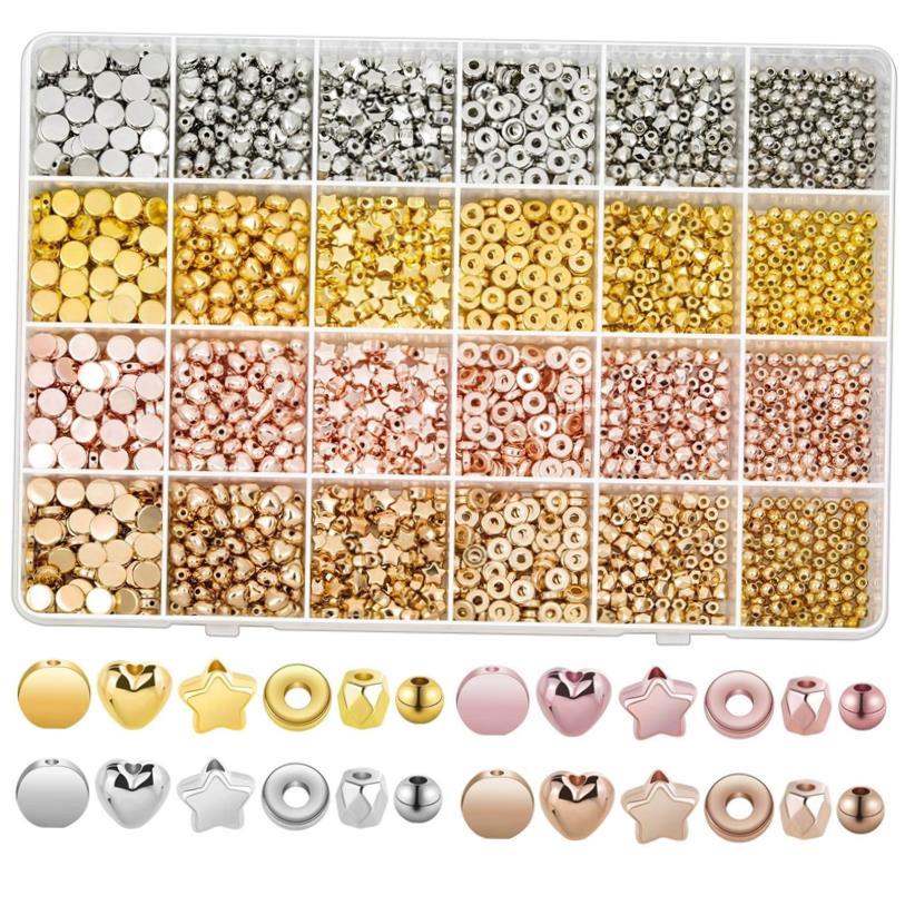 1800pcs CCB Plated Gold Spacer Beads Set Round Heart Beads C