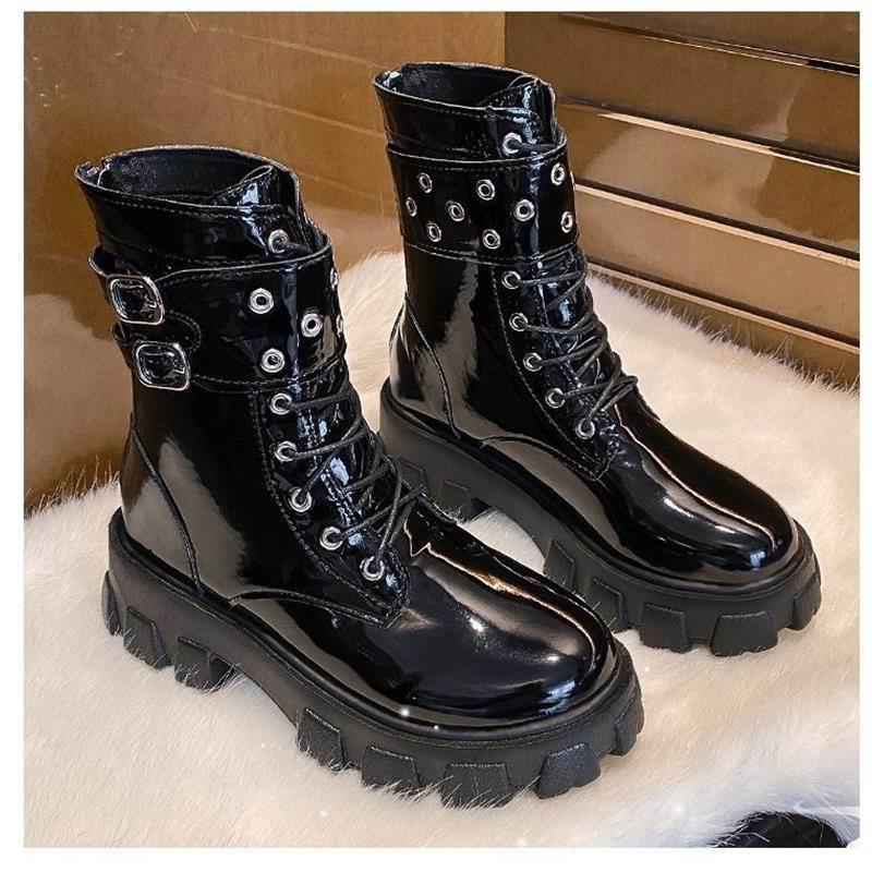 women martin boots plus size 43 拉炼平底扣带女靴马丁靴皮靴