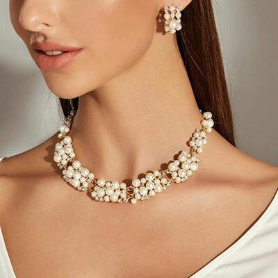 pearl necklaces set earrings jewelry women 珍珠潮女项炼饰品
