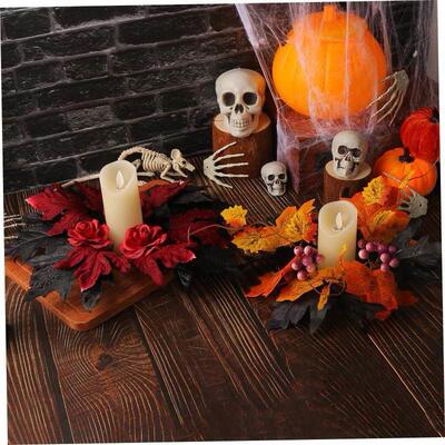 Decorate a wreath of maple leaves and roses for Halloween