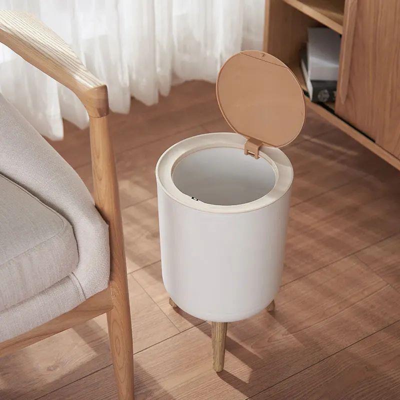 Wooden High Foot Trash Can For Bathroom Creative Kitchen was