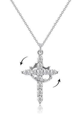 Rotatable Crown Cross Necklace AZircon Gold Silver 50cm Leng