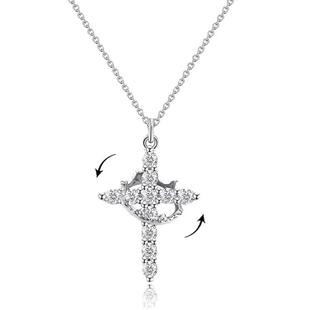 Rotatable Crown Cross Necklace AZircon Gold Silver 50cm Leng