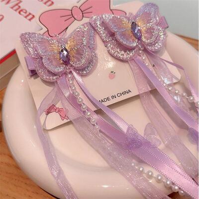 Hairpin girl butterfly ribbon tassel pair clip发夹
