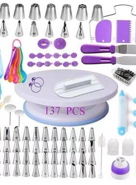 137Pcs Cake Turntable Decorating Tools Piping Nozzle Bag Se1