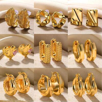 Fashion Heart Geometric Earrings For Women Gold Color