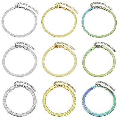 1PC 3/4/5mm wide Flat Snake Chain Stainless Steel Bracelet E