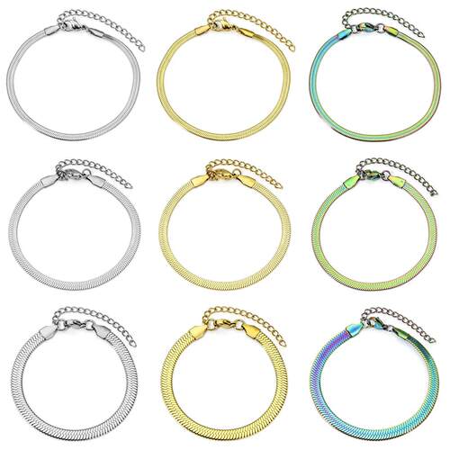 1PC 3/4/5mm wide Flat Snake Chain Stainless Steel Bracelet E