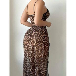 Sexy perspective leopard print nightgown and erotic lingerie