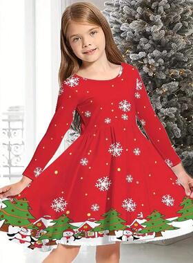 2025 Christmas Dress Kids Long Sleeve Full Printing Casual E