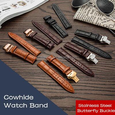 Genuine Leather Watchband Watch Band Strap Belt Buckle 表带