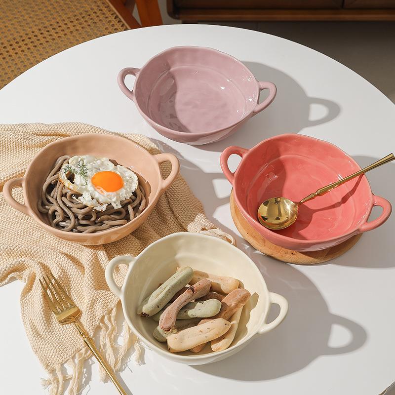 Colored ceramic double ear bowl, yogurt salad, fruit bowl