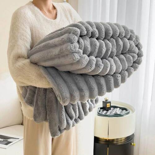 Solid color thickened wide striped multifunctional blanket,